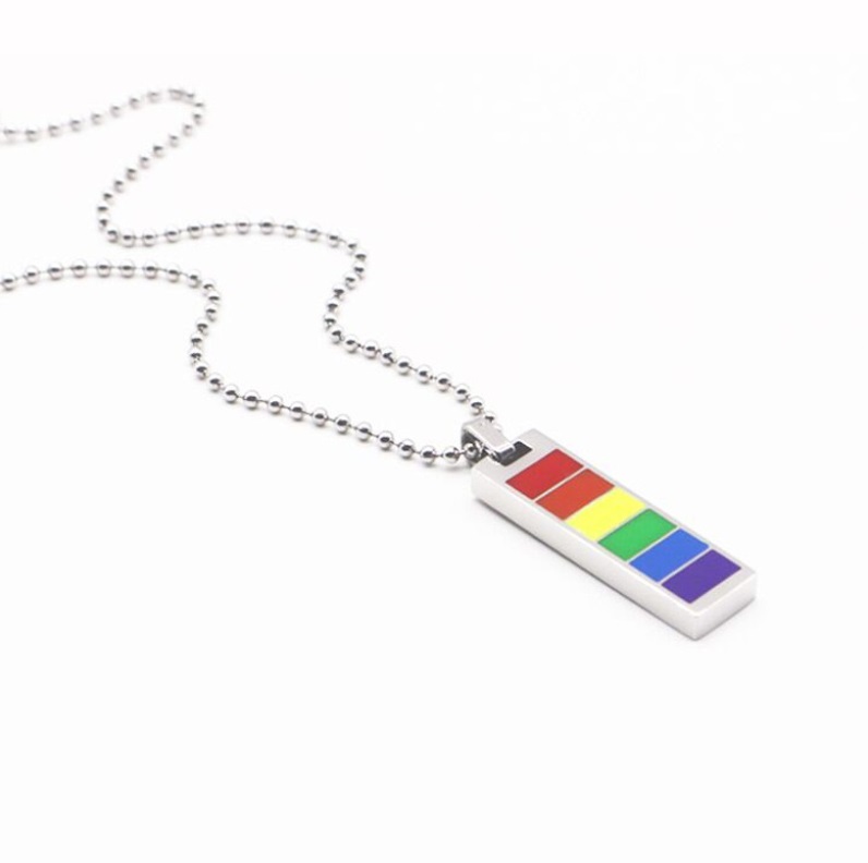 Rectangle LGBT Pride Rainbow Long Chain Necklace